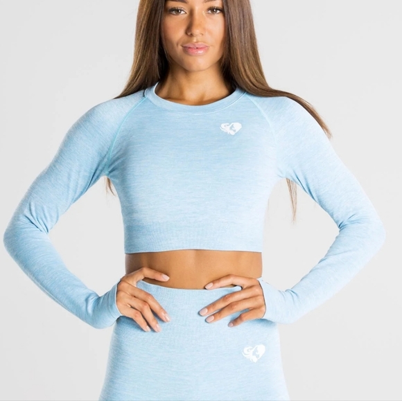 Women's Best Tops - Women's Best blue cropped longsleeve seamless top